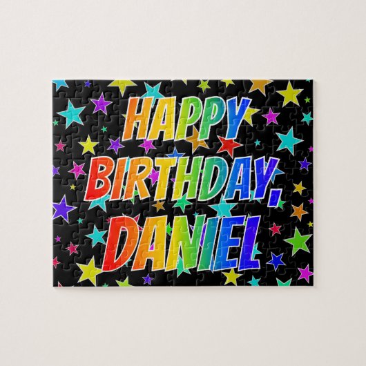 Voornaam "DANIEL", geun "HAPPY BIRTHDAY" Legpuzzel (Horizontaal)
