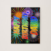 Voornaam "DAVID", geun "HAPPY BIRTHDAY" Legpuzzel (Verticaal)