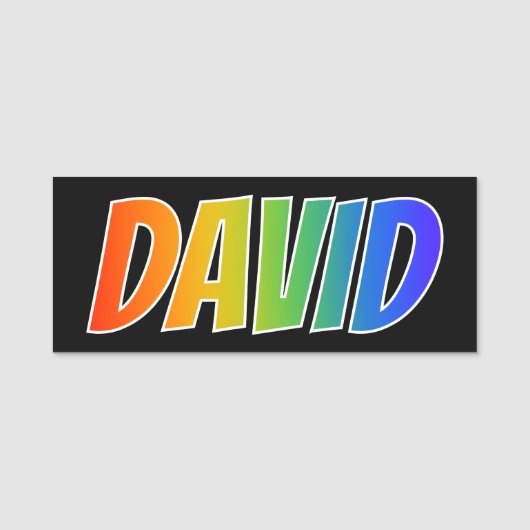 Voornaam "DAVID": vun regenboogkleuren Naamplaatje (Voorkant)