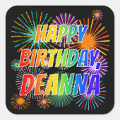 Voornaam "DEANNA", geun "HAPPY BIRTHDAY" Vierkante Sticker (Voorkant)