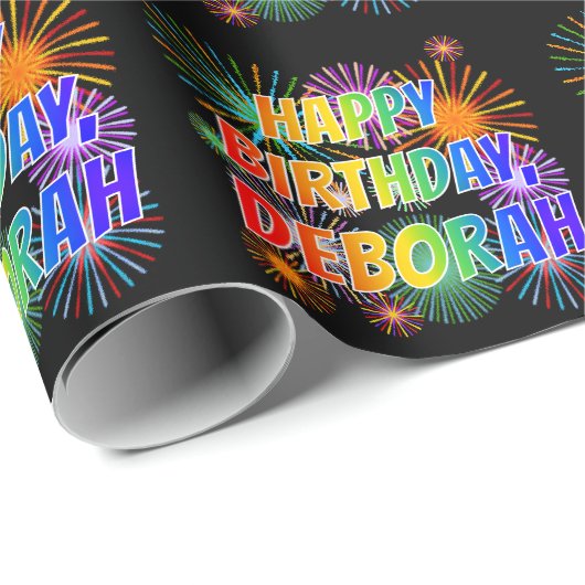 Voornaam "DEBORAH", geun "HAPPY BIRTHDAY" Cadeaupapier (Rol Hoek)