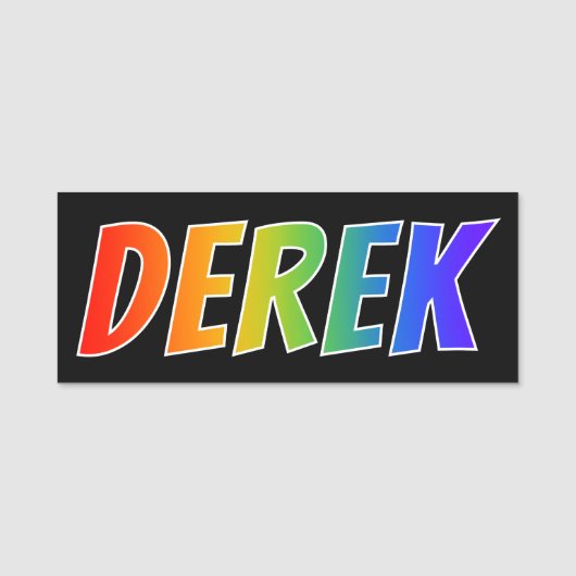 Voornaam "DEREK": Fun Rainbow-kleuren Naamplaatje (Voorkant)
