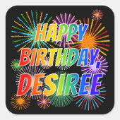 Voornaam "DESIREE", geun "HAPPY BIRTHDAY" Vierkante Sticker (Voorkant)