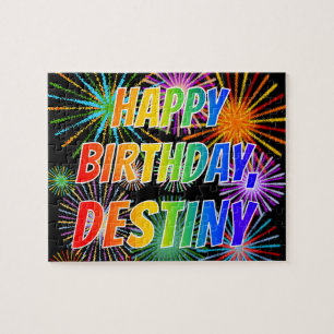 Voornaam "DESTINY", afgekort "HAPPY BIRTHDAY" Legpuzzel