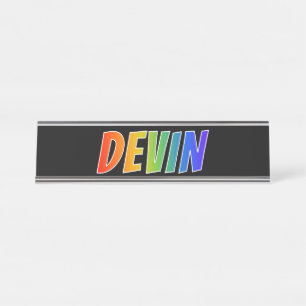 Voornaam "DEVIN": Fun Rainbow-kleuren Bureau Naambordje