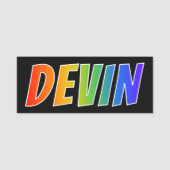 Voornaam "DEVIN": Fun Rainbow-kleuren Naamplaatje (Voorkant)