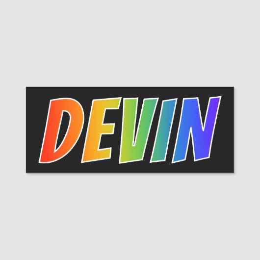 Voornaam "DEVIN": Fun Rainbow-kleuren Naamplaatje (Voorkant)