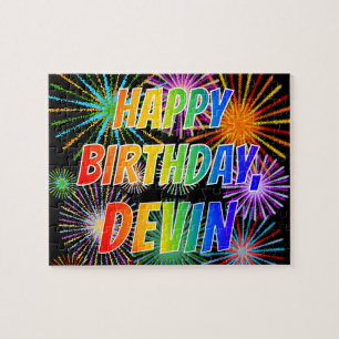 Voornaam "DEVIN", geun "HAPPY BIRTHDAY" Legpuzzel