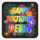 Voornaam "DEVIN", geun "HAPPY BIRTHDAY" Vierkante Sticker (Voorkant)