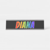 Voornaam "DIANA": vun regenboogkleuren Bureau Naambordje (Voorkant)