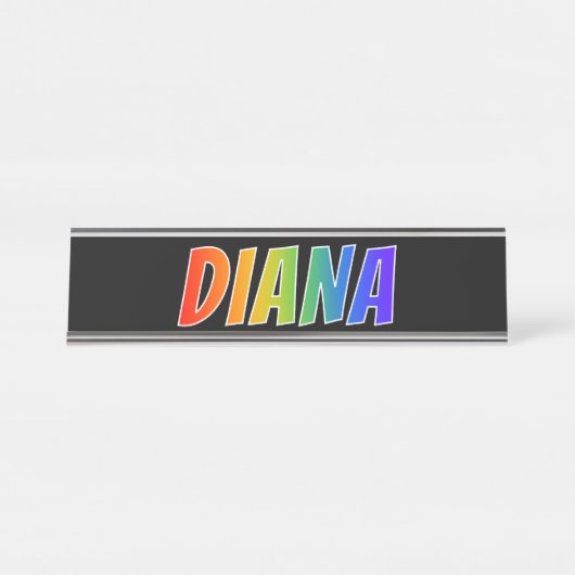 Voornaam "DIANA": vun regenboogkleuren Bureau Naambordje (Voorkant)