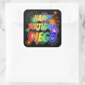 Voornaam "DIEGO", geun "HAPPY BIRTHDAY" Vierkante Sticker (Tas)
