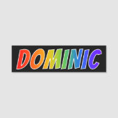 Voornaam "DOMINIC": Fun Rainbow-kleuren Naamplaatje (Voorkant)