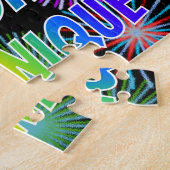 Voornaam "DOMINIQUE", geun "HAPPY BIRTHDAY" Legpuzzel (Zijkant)