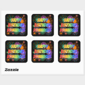 Voornaam "DOMINIQUE", geun "HAPPY BIRTHDAY" Vierkante Sticker (Vel)