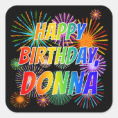 Voornaam "DONNA", geun "HAPPY BIRTHDAY" Vierkante Sticker (Voorkant)