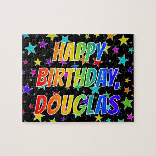Voornaam "DOUGLAS", geun "HAPPY BIRTHDAY" Legpuzzel