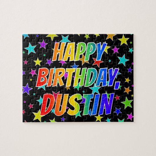 Voornaam DUSTIN, Fun "HAPPY BIRTHDAY" Legpuzzel (Horizontaal)