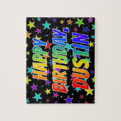 Voornaam DUSTIN, Fun "HAPPY BIRTHDAY" Legpuzzel (Verticaal)