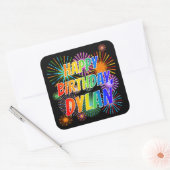 Voornaam "DYLAN", Fun "HAPPY BIRTHDAY" Vierkante Sticker (Envelop)