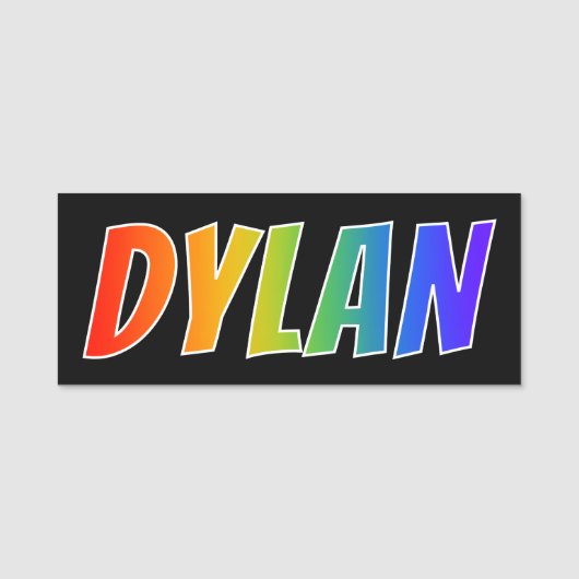 Voornaam "DYLAN": Fun Rainbow-kleuren Naamplaatje (Voorkant)