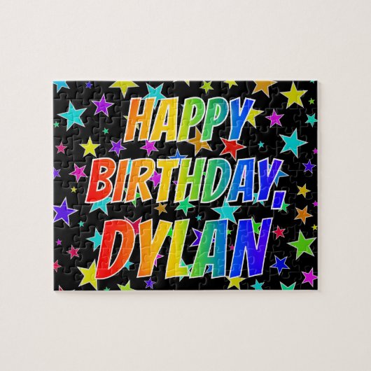 Voornaam "DYLAN", geun "HAPPY BIRTHDAY" Legpuzzel (Horizontaal)