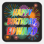 Voornaam "EDWARD", geun "HAPPY BIRTHDAY" Vierkante Sticker (Voorkant)