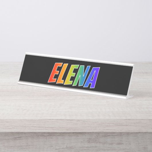 Voornaam "ELENA": Fun Rainbow-kleuren Bureau Naambordje (Voorkant)
