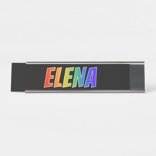 Voornaam "ELENA": Fun Rainbow-kleuren Bureau Naambordje (Voorkant)