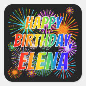 Voornaam "ELENA", geun "HAPPY BIRTHDAY" Vierkante Sticker (Voorkant)