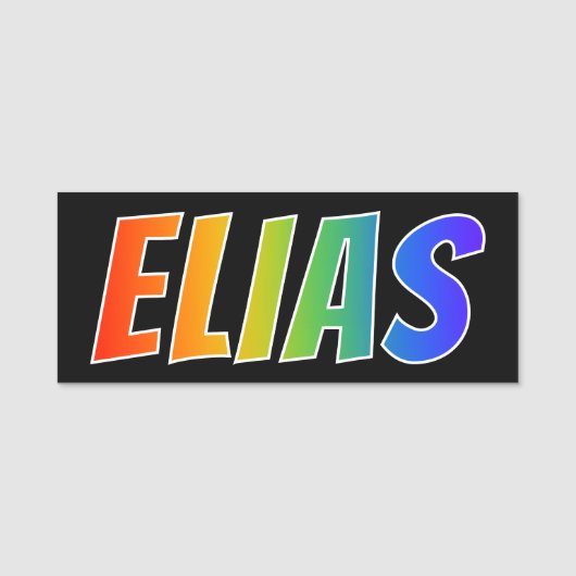 Voornaam "ELIAS": Fun Rainbow-kleuren Naamplaatje (Voorkant)