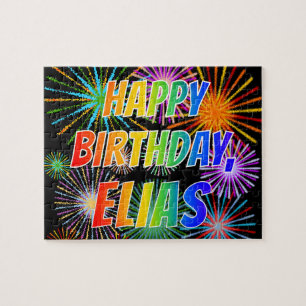Voornaam "ELIAS", geun "HAPPY BIRTHDAY" Legpuzzel