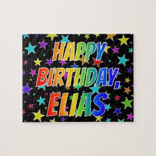 Voornaam "ELIAS", geun "HAPPY BIRTHDAY" Legpuzzel