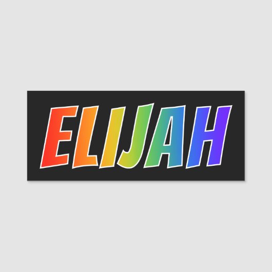 Voornaam "ELIJAH": Fun Rainbow-kleuren Naamplaatje (Voorkant)