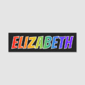Voornaam "ELIZABETH": Fun Rainbow-kleuren Naamplaatje (Voorkant)