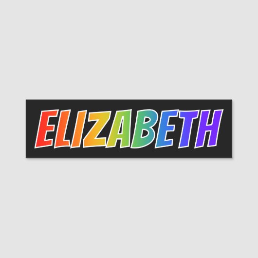 Voornaam "ELIZABETH": Fun Rainbow-kleuren Naamplaatje (Voorkant)