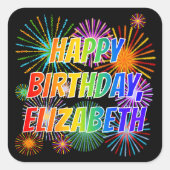 Voornaam "ELIZABETH", geun "HAPPY BIRTHDAY" Vierkante Sticker (Voorkant)