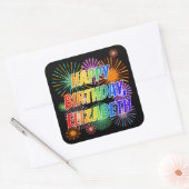 Voornaam "ELIZABETH", geun "HAPPY BIRTHDAY" Vierkante Sticker (Envelop)
