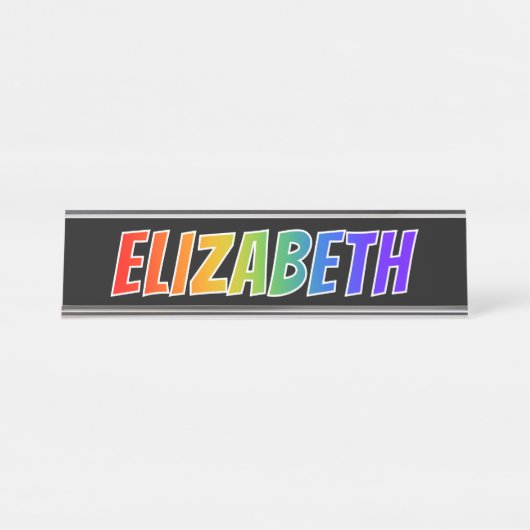 Voornaam "ELIZABETH": vun regenboogkleuren Bureau Naambordje (Voorkant)