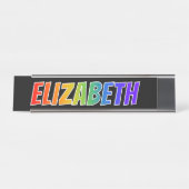 Voornaam "ELIZABETH": vun regenboogkleuren Bureau Naambordje (Voorkant)