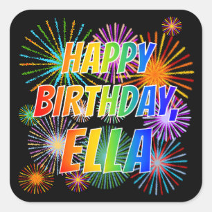 Voornaam "ELLA", geun "HAPPY BIRTHDAY" Vierkante Sticker