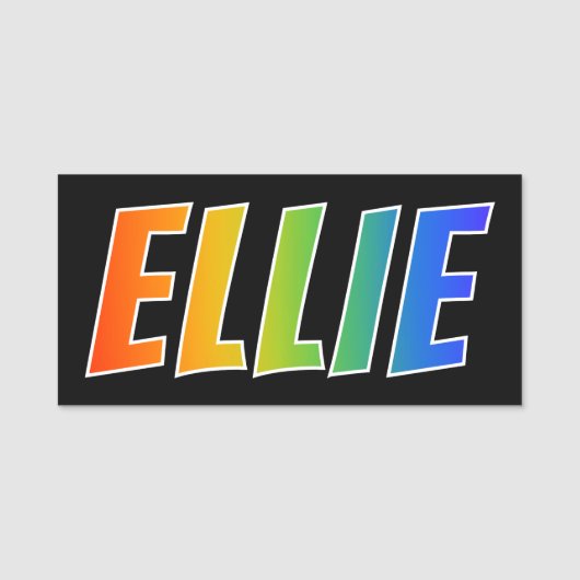 Voornaam "ELLIE": Fun Rainbow-kleuren Naamplaatje (Voorkant)