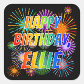 Voornaam "ELLIE", geun "HAPPY BIRTHDAY" Vierkante Sticker (Voorkant)