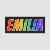 Voornaam "EMILIA": Fun Rainbow-kleuren Naamplaatje (Voorkant)