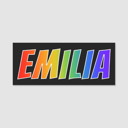 Voornaam "EMILIA": Fun Rainbow-kleuren Naamplaatje (Voorkant)