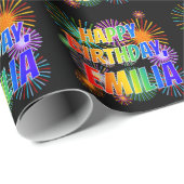 Voornaam "EMILIA", geun "HAPPY BIRTHDAY" Cadeaupapier (Rol Hoek)