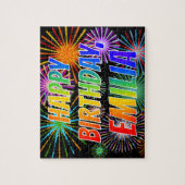 Voornaam "EMILIA", geun "HAPPY BIRTHDAY" Legpuzzel (Verticaal)