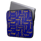 Voornaam en achternaam voor Navy & Gold Repetating Laptop Sleeve (Voorkant Links)
