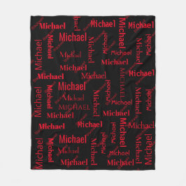 Voornaam en achternaam zwart en rood herhalen fleece deken
