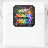 Voornaam "ERICA", geun "HAPPY BIRTHDAY" Vierkante Sticker (Tas)